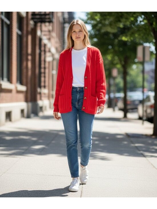 Charter Club Sweaters - Charter Club Womens Red Cardigan Ribbed Knit Cotton Button Front Small Vintage